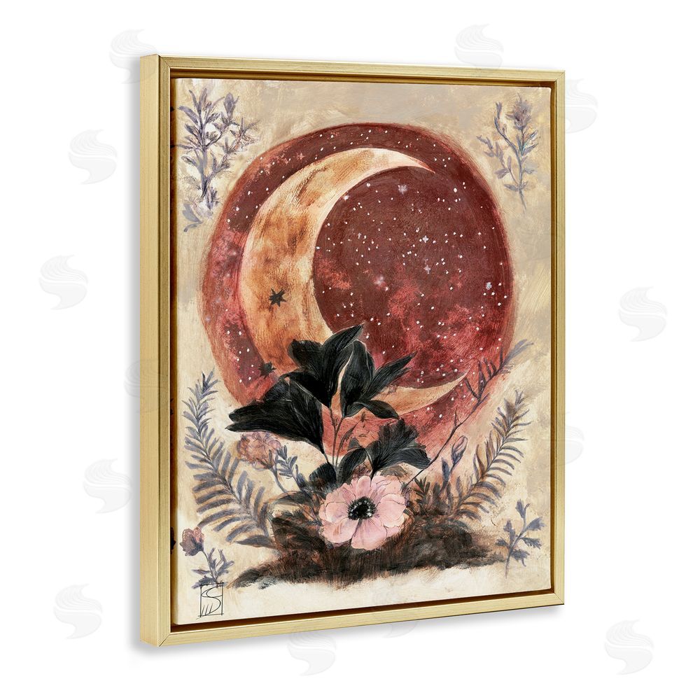 Sara Culpepper Crescent Moon & Florals Gold Floating Frame Canvas Wall Art Print