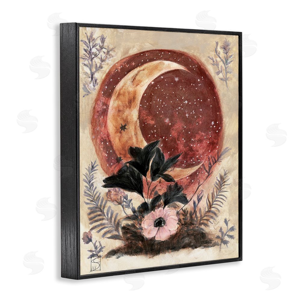 Sara Culpepper Crescent Moon & Florals Black Framed Giclee Wall Art Print