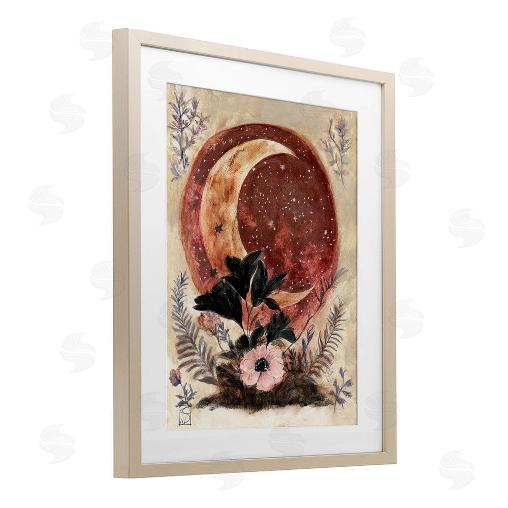 Sara Culpepper Crescent Moon & Florals Birch Framed Print Under Glass with White Mat Wall Art