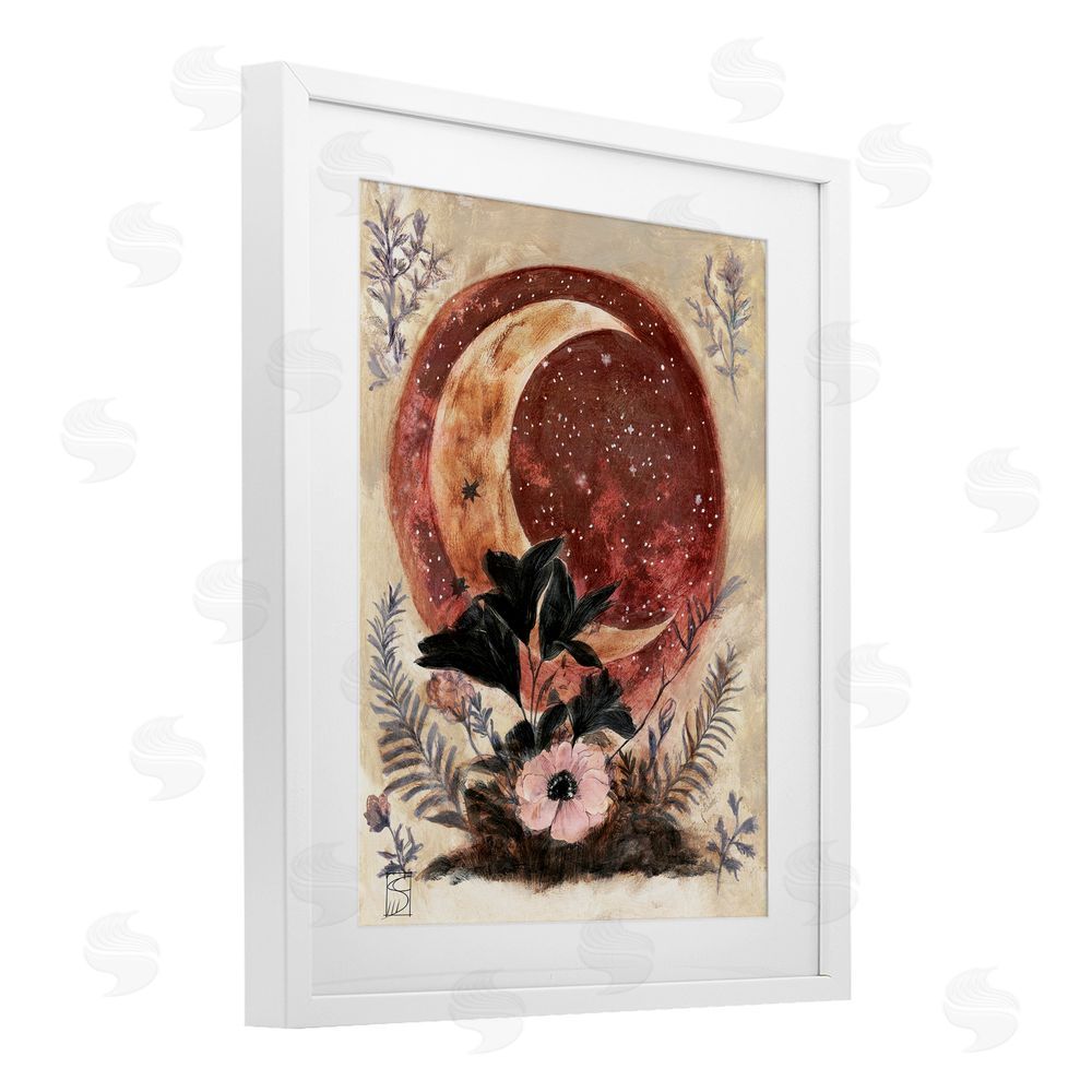 Sara Culpepper Crescent Moon & Florals White Framed Print Under Glass with Mat Wall Art