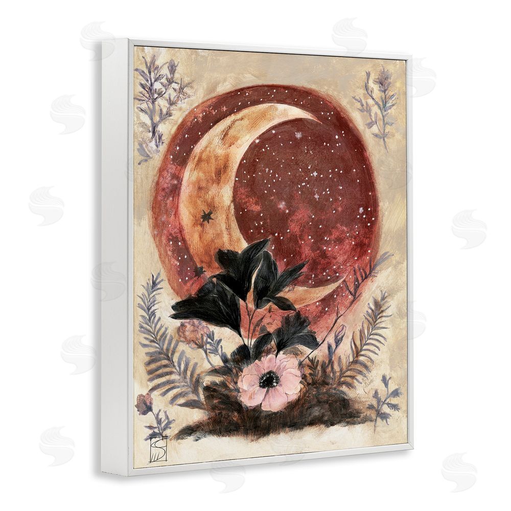 Sara Culpepper Crescent Moon & Florals White Framed Giclee Wall Art Print