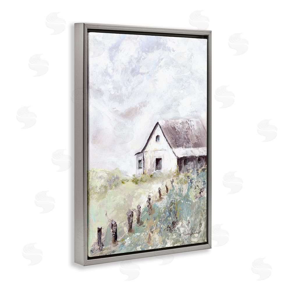 Kelley Talent Barnyard in Morning Light Gray Floating Frame Canvas Wall Art Print
