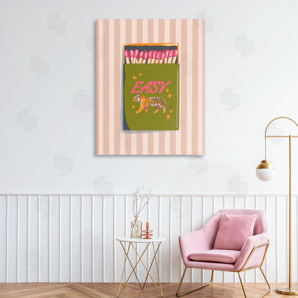 Elyse Anastacia Easy Tiger Retro Matches Stretched Canvas Wall Art Print in Room