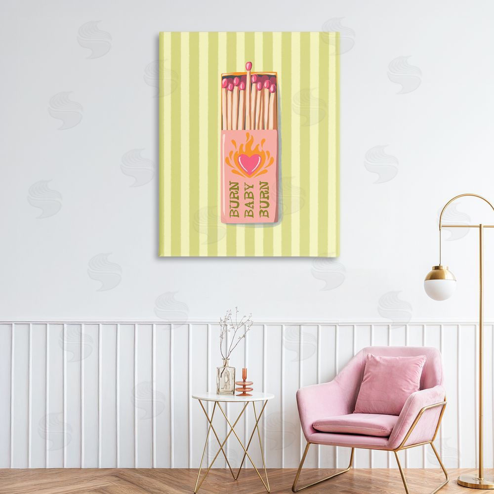 Elyse Anastacia Burn Baby Matches Stretched Canvas Wall Art Print in Room