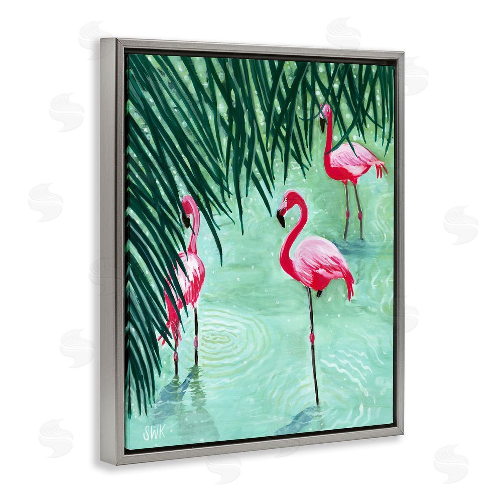 Sarah Waldron Kimball Shallow Flamingo Pond Gray Floating Frame Canvas Wall Art Print