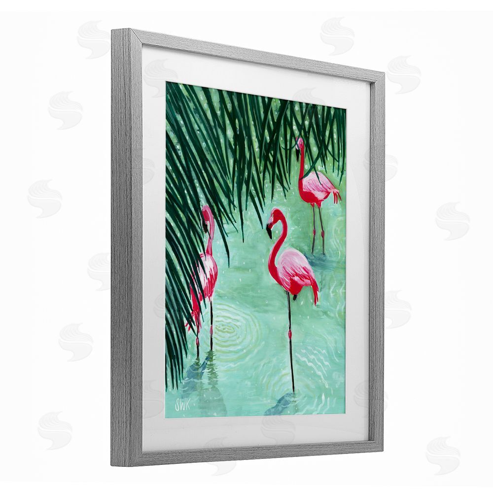 Sarah Waldron Kimball Shallow Flamingo Pond Gray Framed Print Under Glass Wall Art