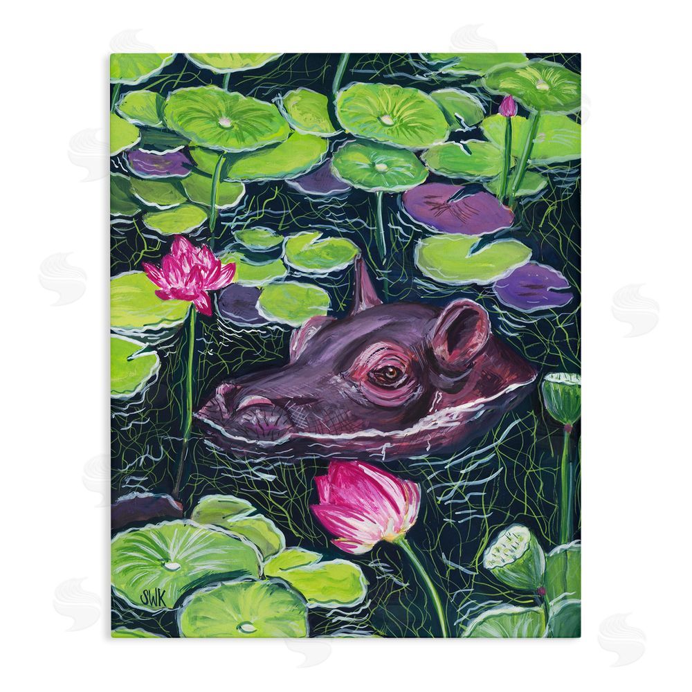 Sarah Waldron Kimball Hippo & Blossoms Pond Stretched Canvas Wall Art Print