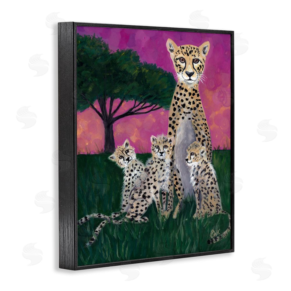 Sarah Waldron Kimball Mama Cheetah & Her Cubs Black Framed Giclee Wall Art Print