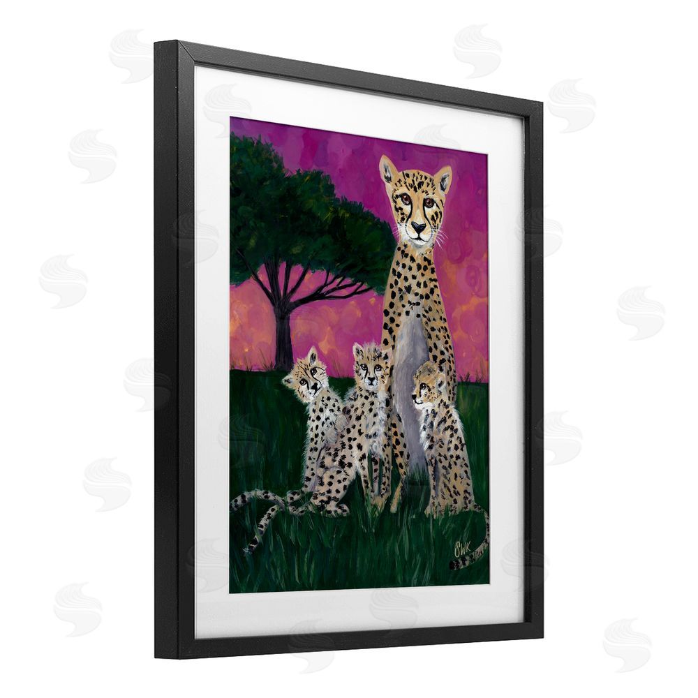 Sarah Waldron Kimball Mama Cheetah & Her Cubs Black Framed Print Under Glass Wall Art