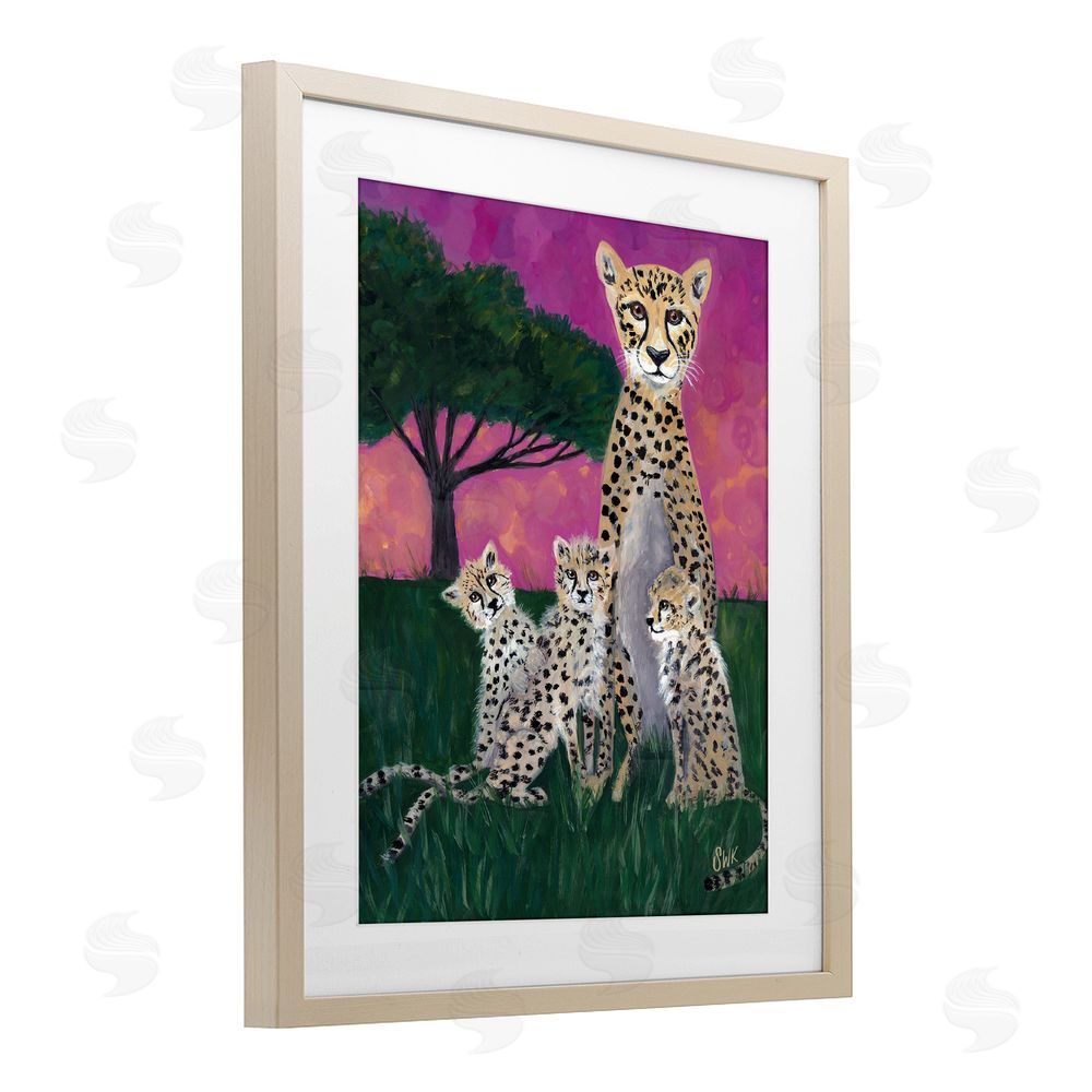Sarah Waldron Kimball Mama Cheetah & Her Cubs Brown Framed Print Under Glass Wall Art