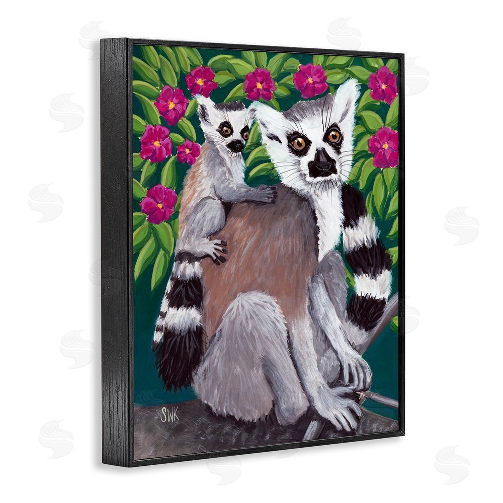 Sarah Waldron Kimball Ring Tailed Lemur Mama & Baby Black Framed Giclee Wall Art Print