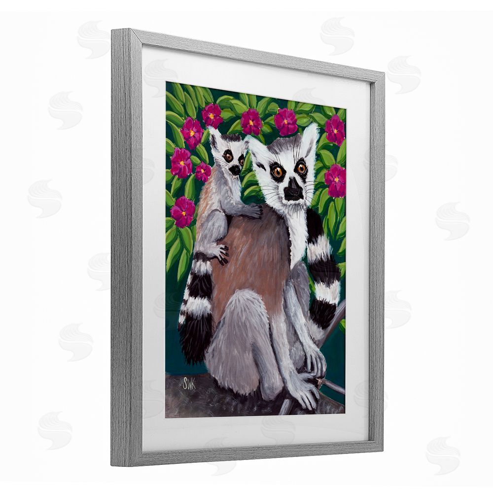 Sarah Waldron Kimball Ring Tailed Lemur Mama & Baby Gray Framed Print Under Glass Wall Art