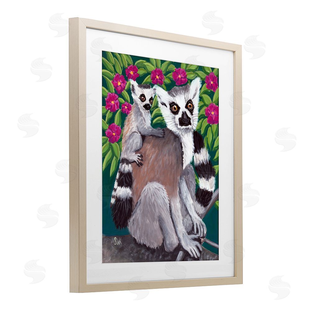 Sarah Waldron Kimball Ring Tailed Lemur Mama & Baby Brown Framed Print Under Glass Wall Art