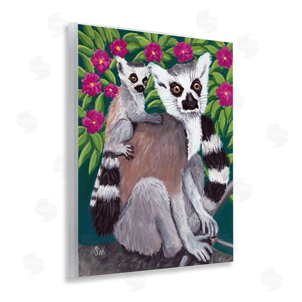 Sarah Waldron Kimball Ring Tailed Lemur Mama & Baby Wooden Wall Plaque Art Print