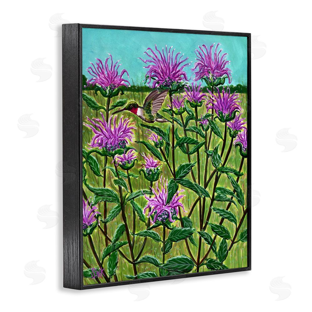 Sarah Waldron Kimball Ruby Throated Hummingbird & Beebalm Black Framed Giclee Wall Art Print