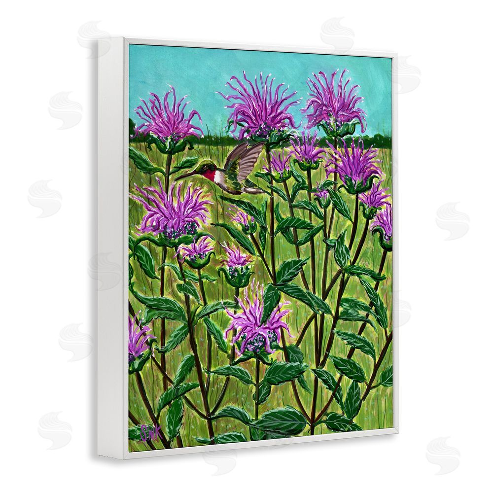 Sarah Waldron Kimball Ruby Throated Hummingbird & Beebalm White Framed Giclee Wall Art Print