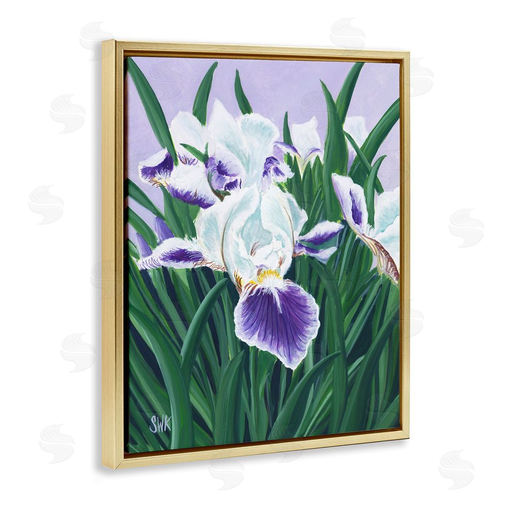 Sarah Waldron Kimball Purple & White Irises Gold Floating Frame Canvas Wall Art Print