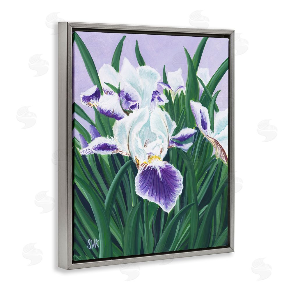 Sarah Waldron Kimball Purple & White Irises Gray Floating Frame Canvas Wall Art Print