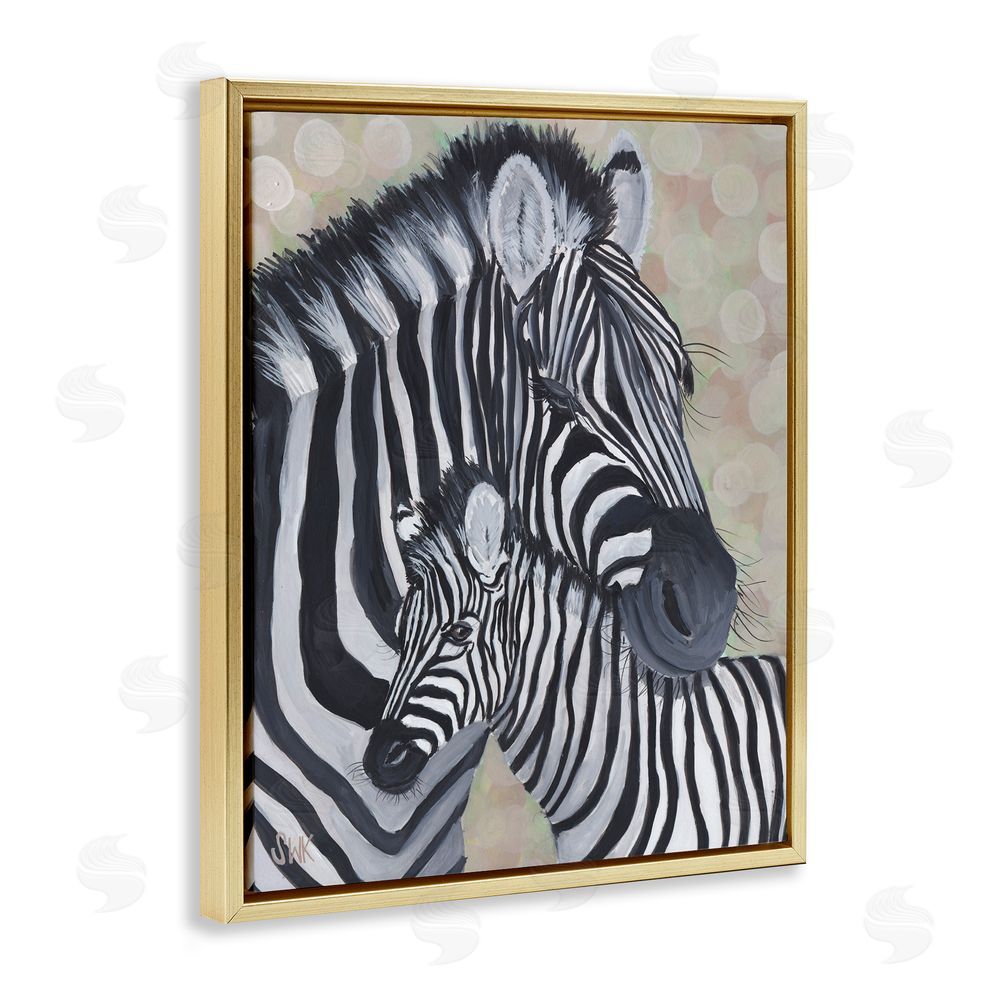 Sarah Waldron Kimball Mama Zebra & Her Foal Gold Floating Frame Canvas Wall Art Print