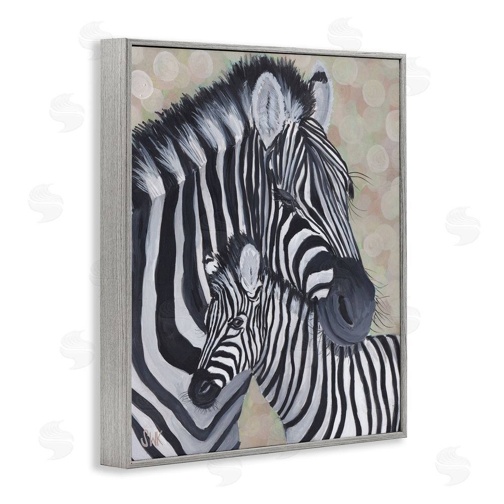 Sarah Waldron Kimball Mama Zebra & Her Foal Gray Framed Giclee Wall Art Print