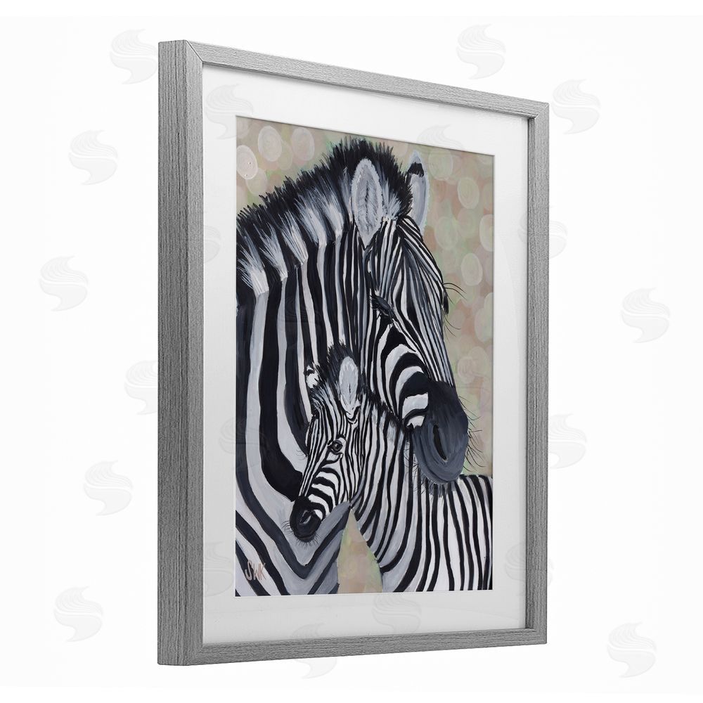 Sarah Waldron Kimball Mama Zebra & Her Foal Gray Framed Print Under Glass Wall Art