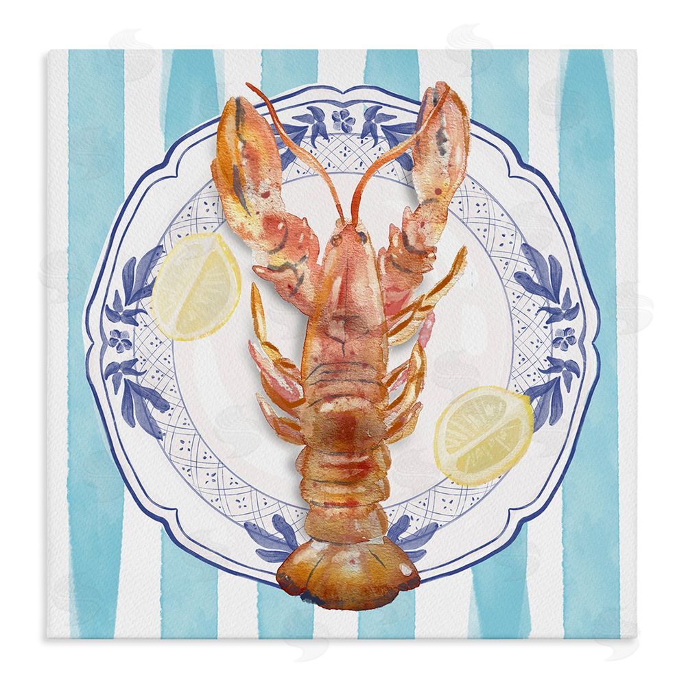 Christie Adams Lobster Seafood Plate Stretched Canvas Wall Art Print
