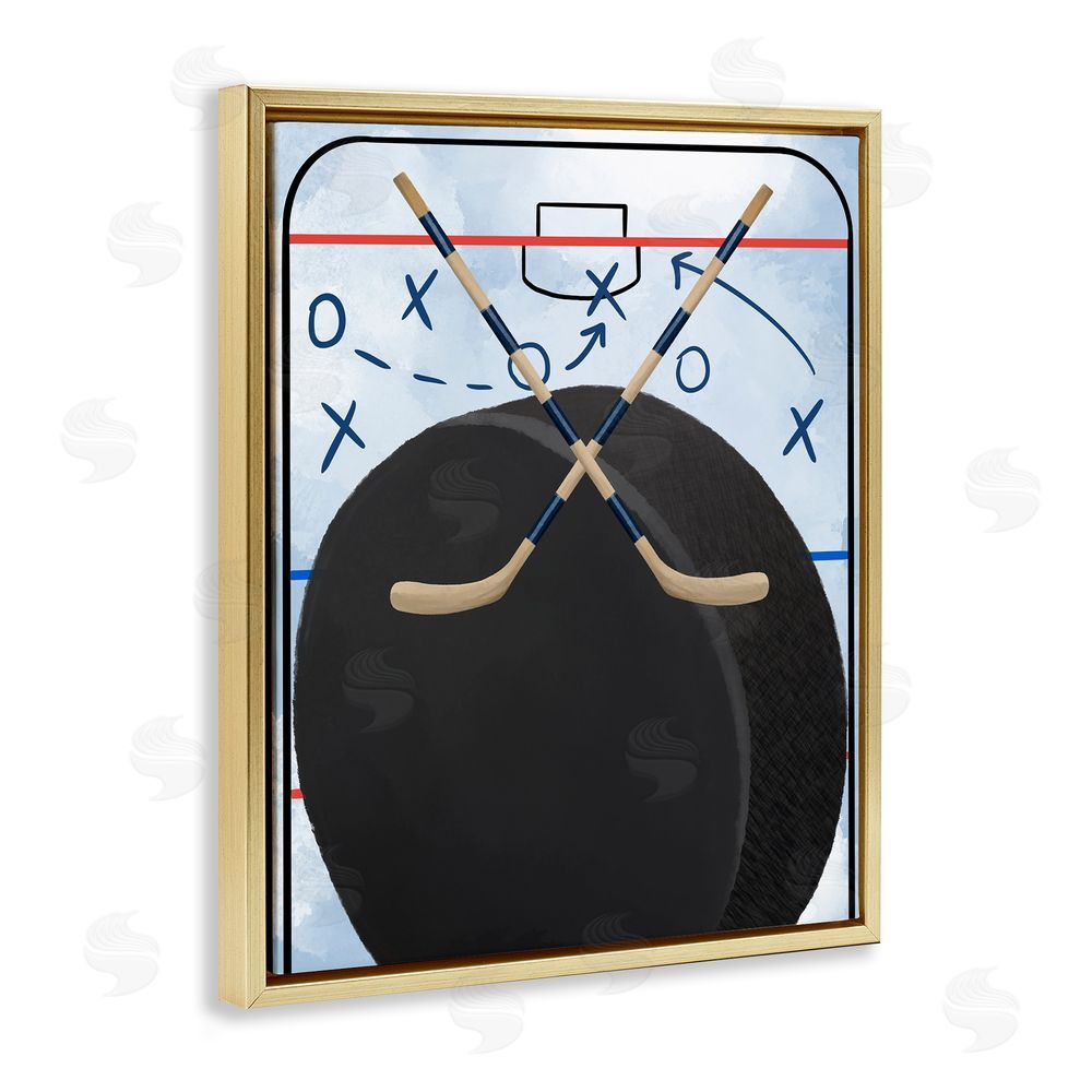 Jennifer Stith Hockey Rink Tactics Gold Floating Frame Canvas Wall Art Print