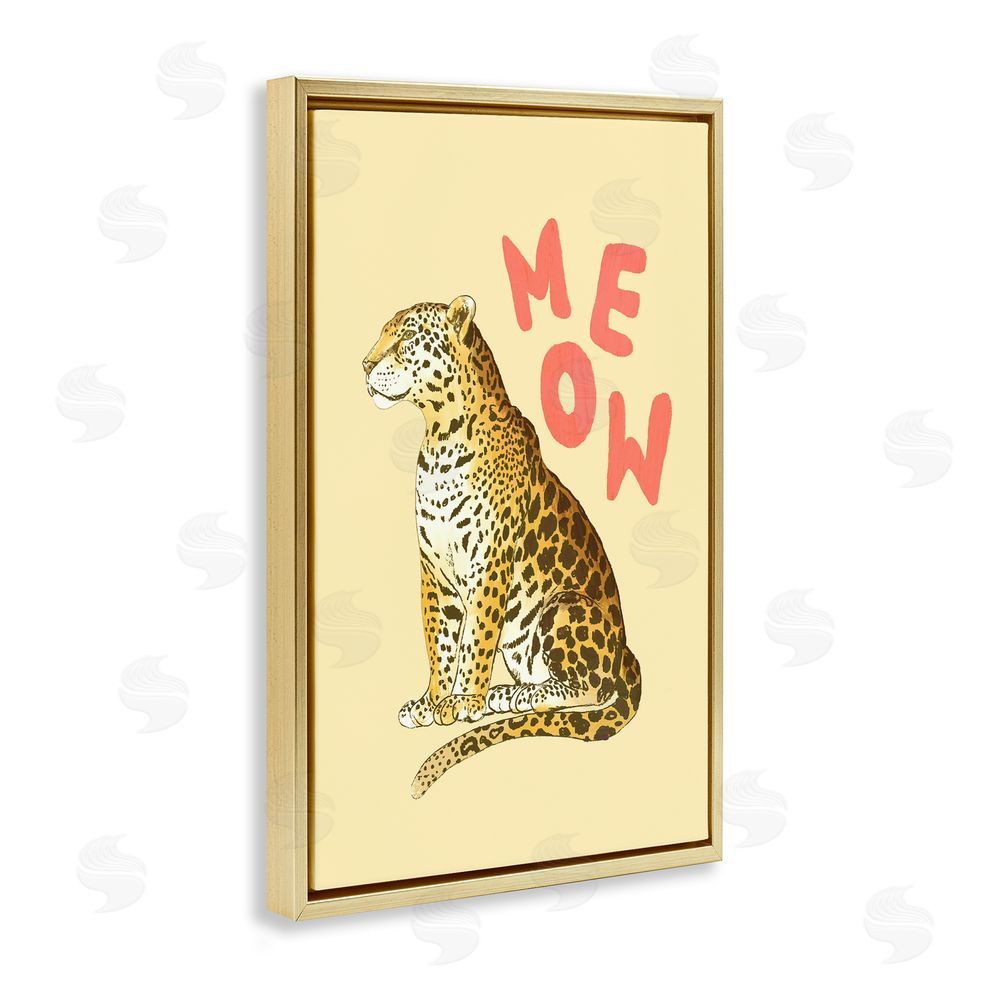 Florentina Dolci Meow Leopard on Yellow Gold Floating Frame Canvas Wall Art Print