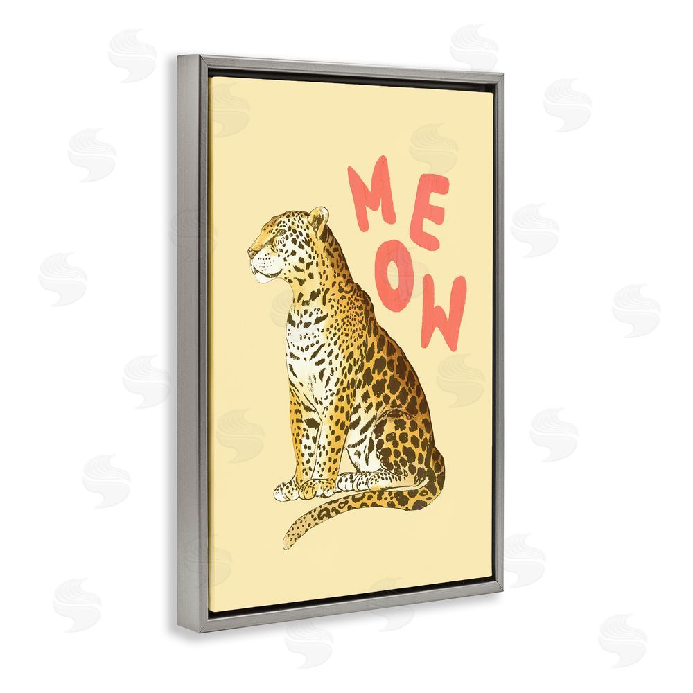 Florentina Dolci Meow Leopard on Yellow Gray Floating Frame Canvas Wall Art Print