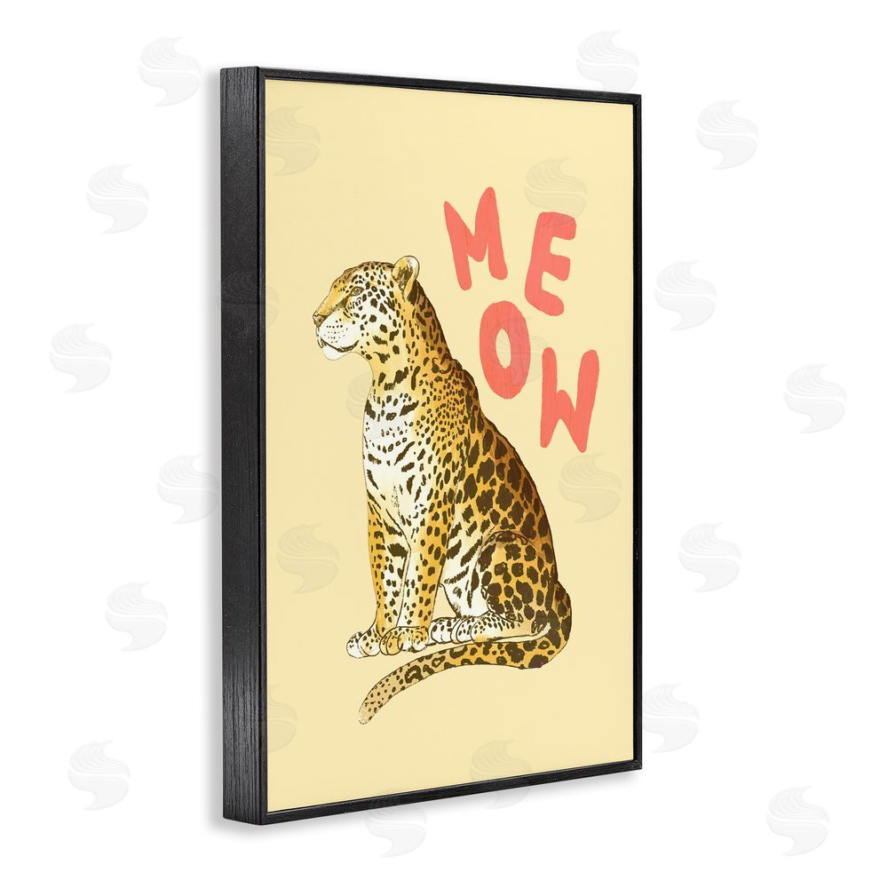 Florentina Dolci Meow Leopard on Yellow Black Framed Giclee Wall Art Print