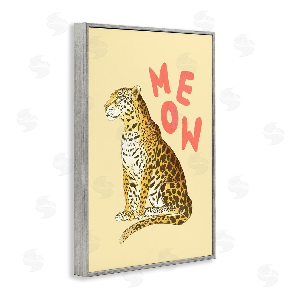 Florentina Dolci Meow Leopard on Yellow Gray Framed Giclee Wall Art Print