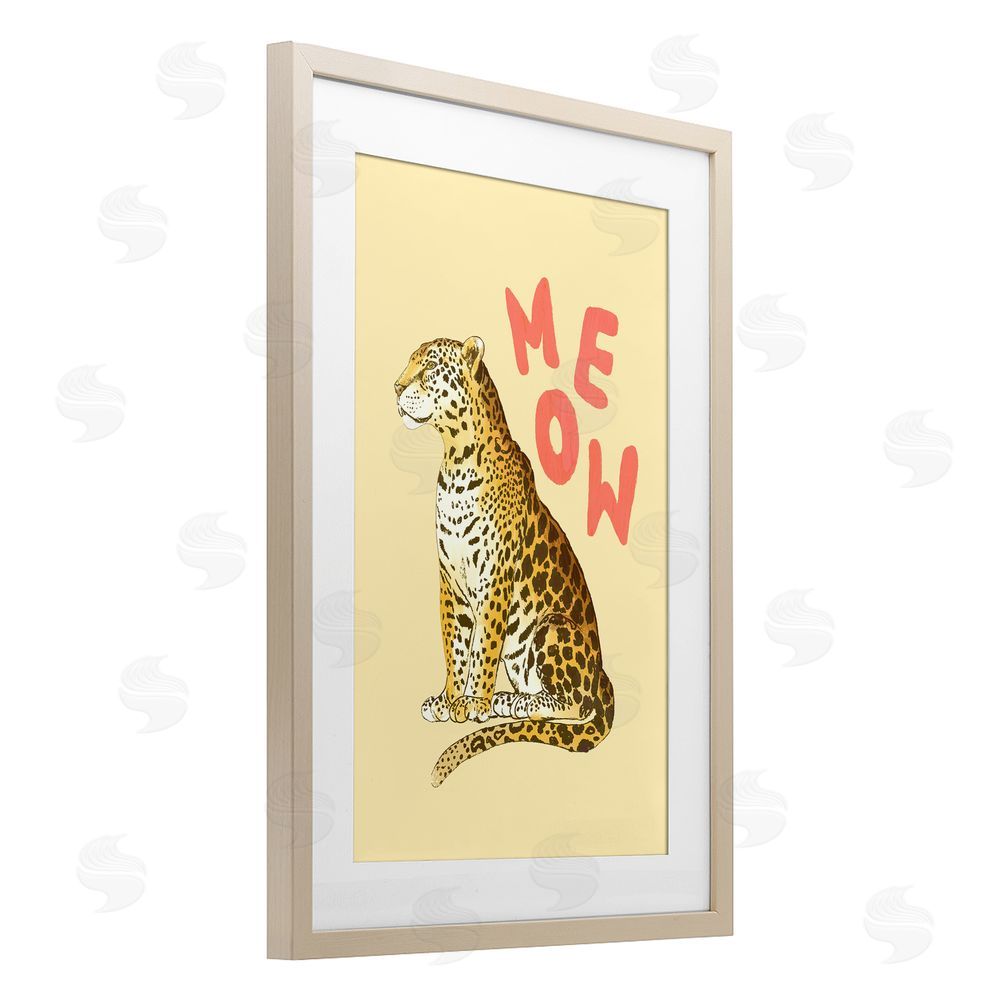 Florentina Dolci Meow Leopard on Yellow Brown Framed Print Under Glass Wall Art