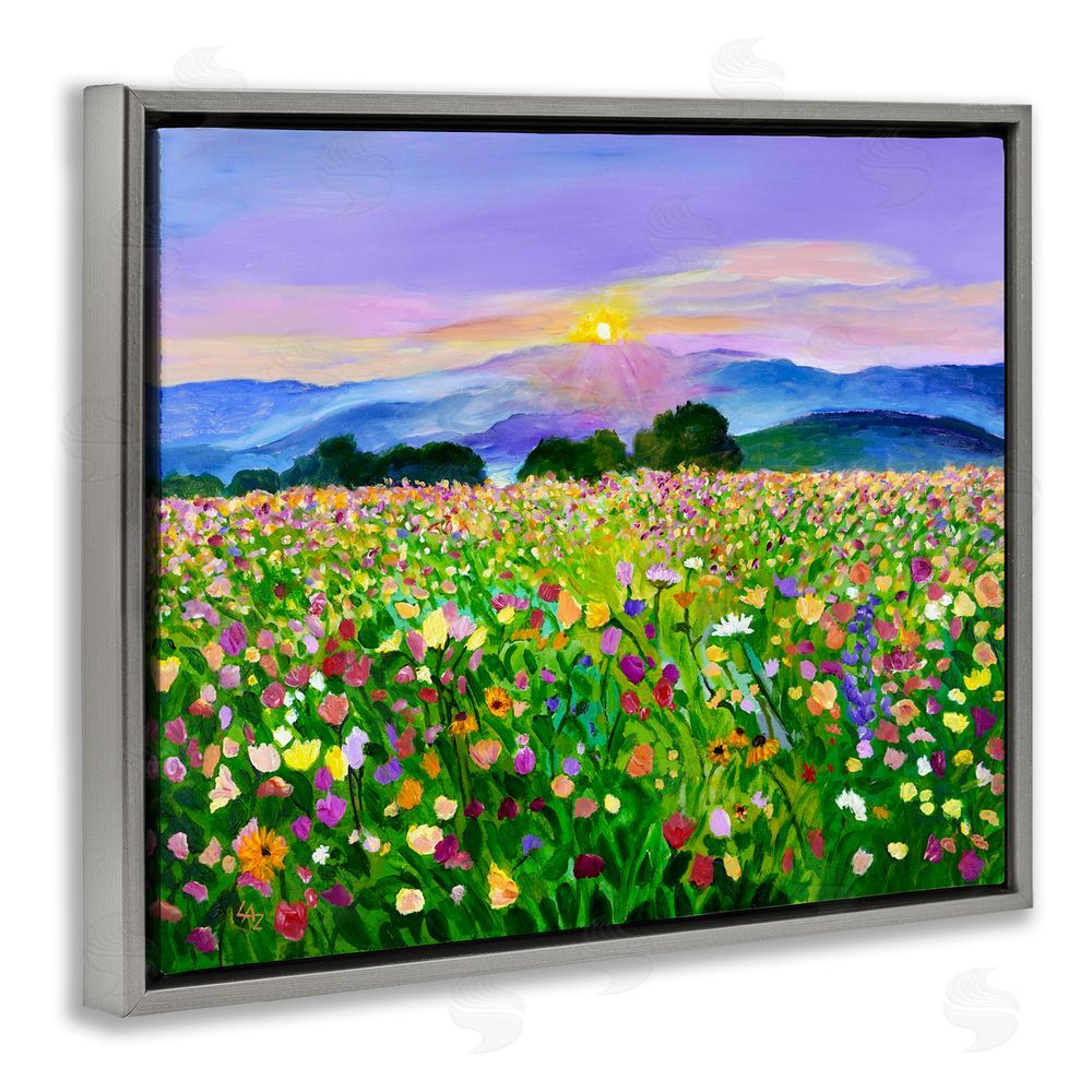 Lee Ann Zirbes Candy Colored Blooms Gray Floating Frame Canvas Wall Art Print