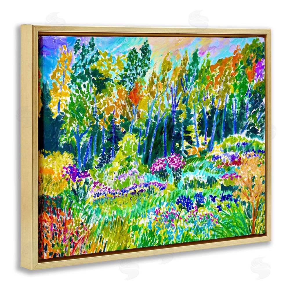 Lee Ann Zirbes Abstract Rainbow Forest Gold Floating Frame Canvas Wall Art Print