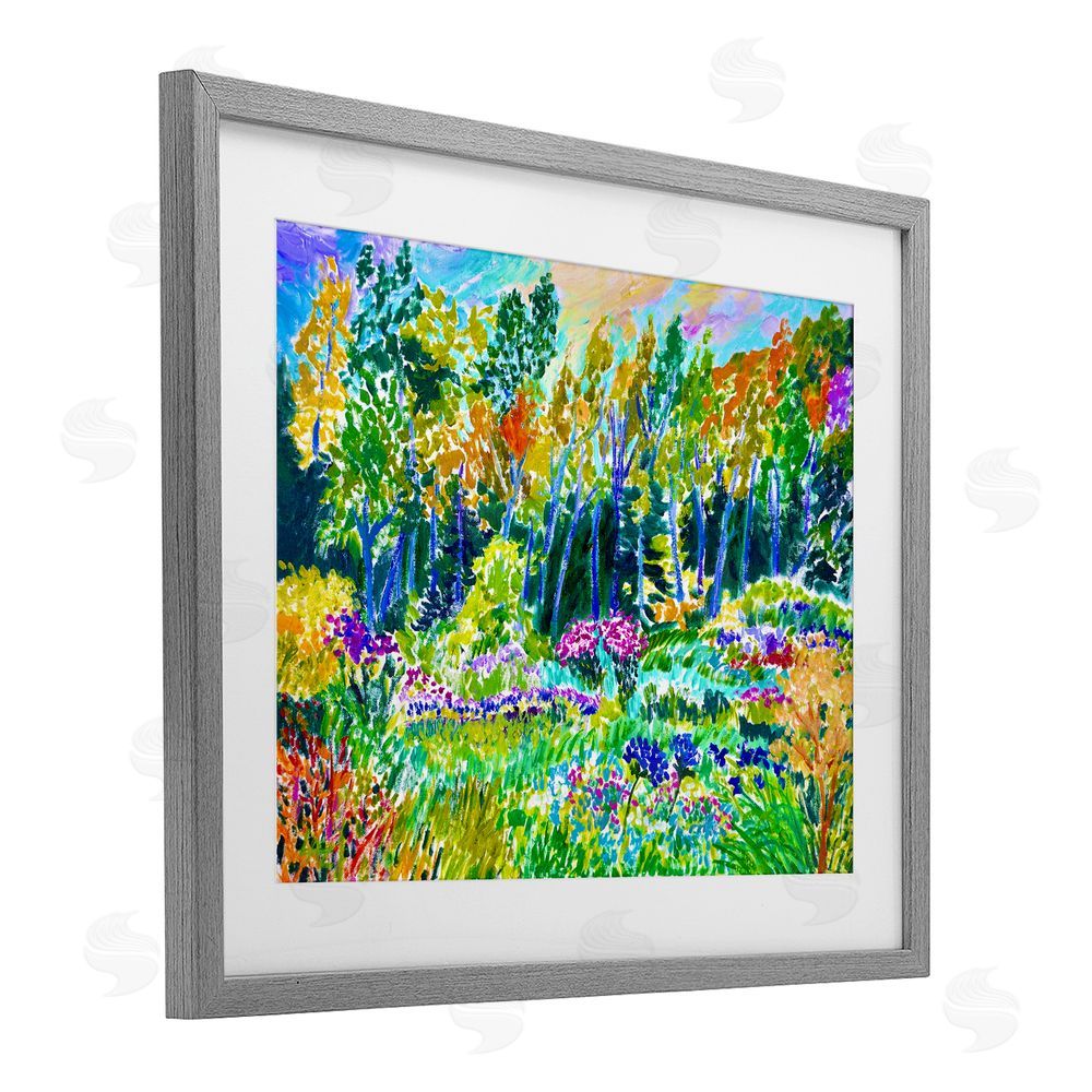 Lee Ann Zirbes Abstract Rainbow Forest Gray Framed Print Under Glass with White Mat Wall Art
