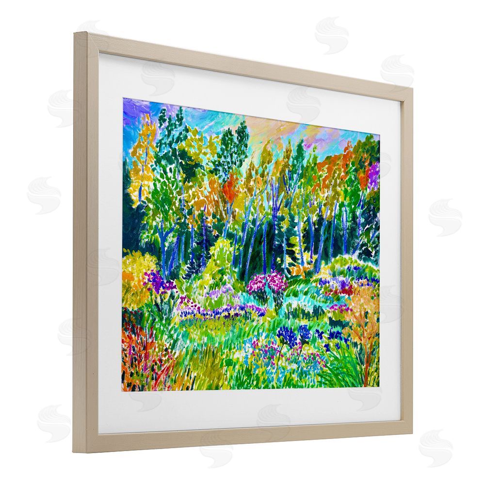 Lee Ann Zirbes Abstract Rainbow Forest Birch Framed Print Under Glass with White Mat Wall Art