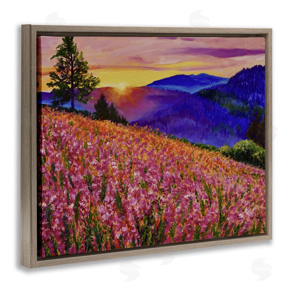 Lee Ann Zirbes Golden Moment Hillside View Brown Floating Frame Canvas Wall Art Print