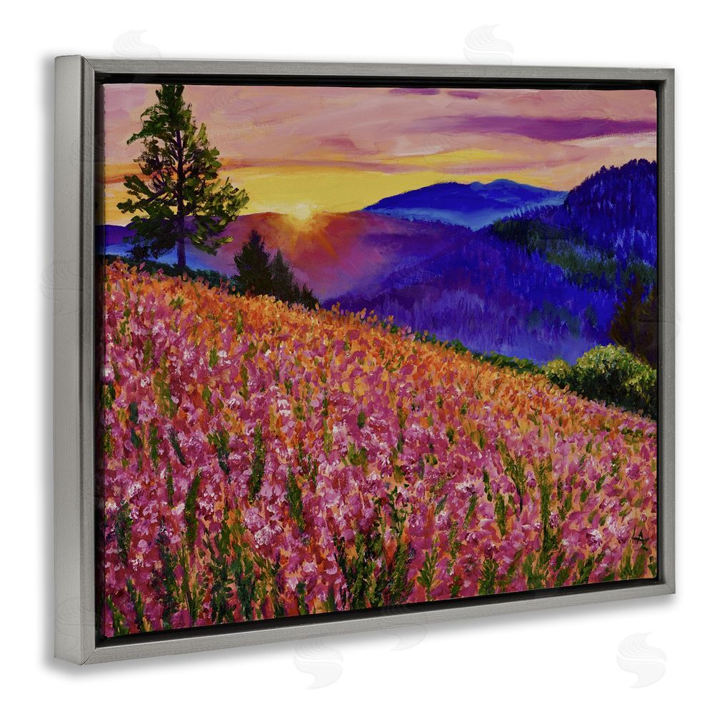 Lee Ann Zirbes Golden Moment Hillside View Gray Floating Frame Canvas Wall Art Print