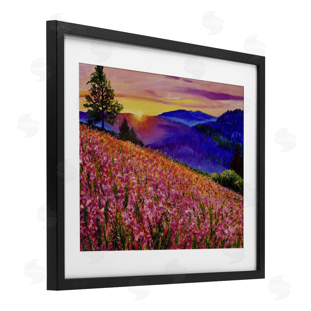 Lee Ann Zirbes Golden Moment Hillside View Black Framed Print Under Glass with White Mat Wall Art