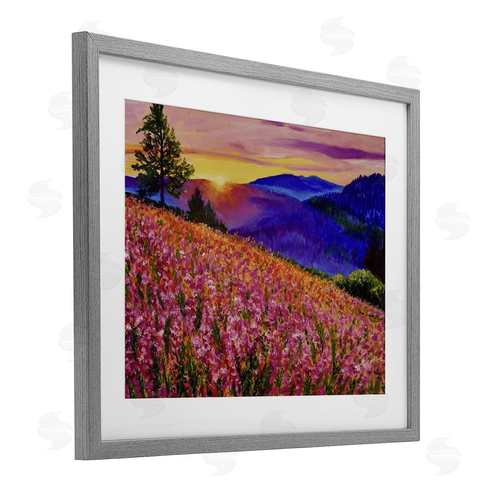 Lee Ann Zirbes Golden Moment Hillside View Gray Framed Print Under Glass with White Mat Wall Art