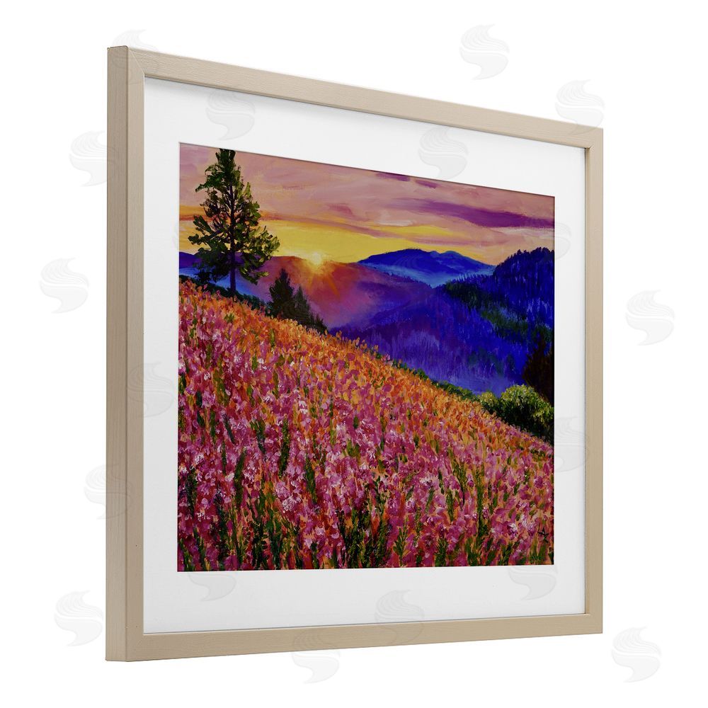 Lee Ann Zirbes Golden Moment Hillside View Birch Framed Print Under Glass with White Mat Wall Art