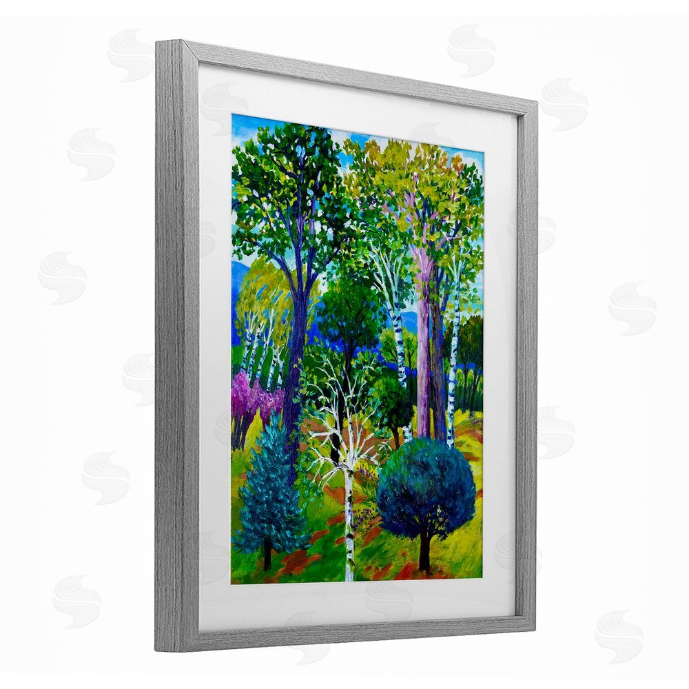 Lee Ann Zirbes Forest Medley Trees Gray Framed Print Under Glass with White Mat Wall Art