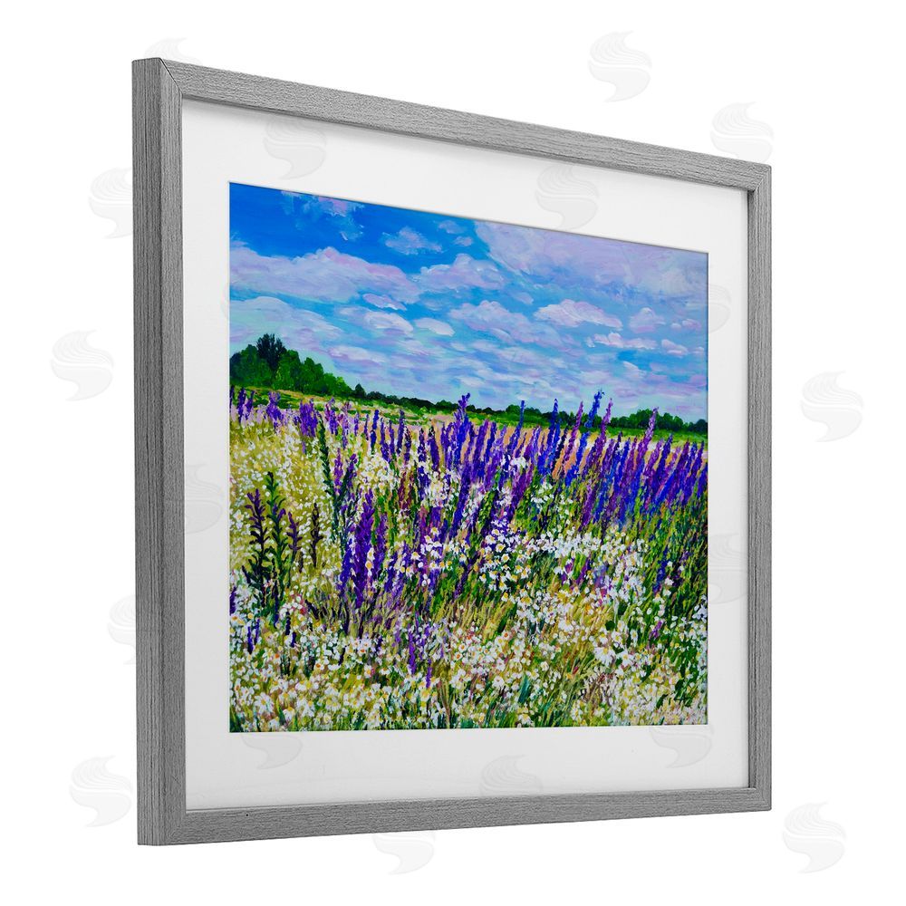 Lee Ann Zirbes Summer's Bounty Meadow Gray Framed Print Under Glass with White Mat Wall Art
