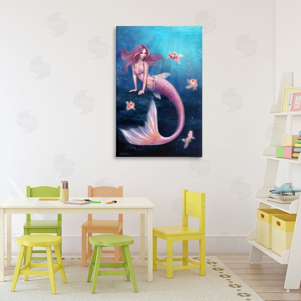 Rachel Anderson Aurelia Mermaid & Fish Stretched Canvas Wall Art Print in Room