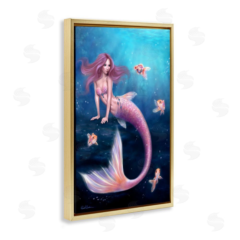Rachel Anderson Aurelia Mermaid & Fish Gold Floating Frame Canvas Wall Art Print
