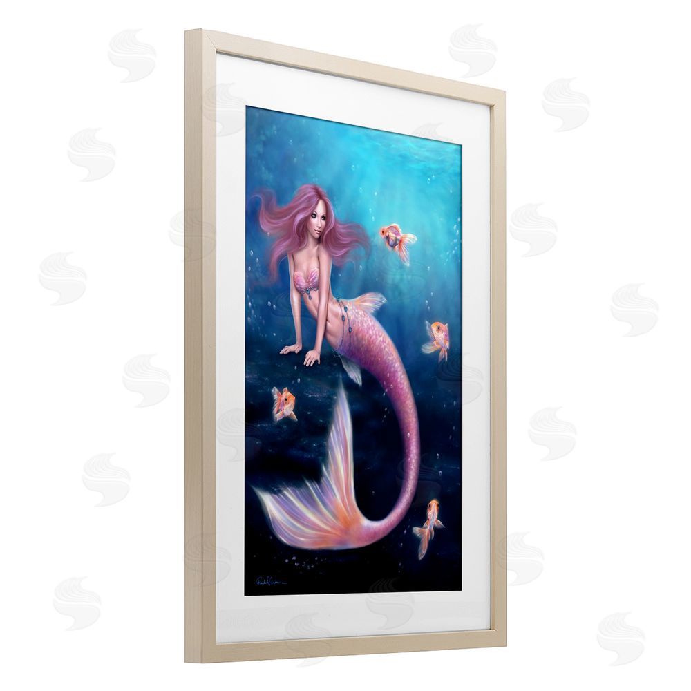 Rachel Anderson Aurelia Mermaid & Fish Brown Framed Print Under Glass Wall Art