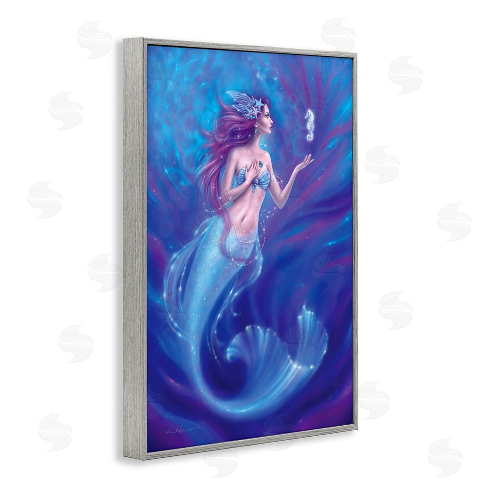 Rachel Anderson Jewel Bedecked Mermaid & Seahorse Gray Framed Giclee Print Wall Art