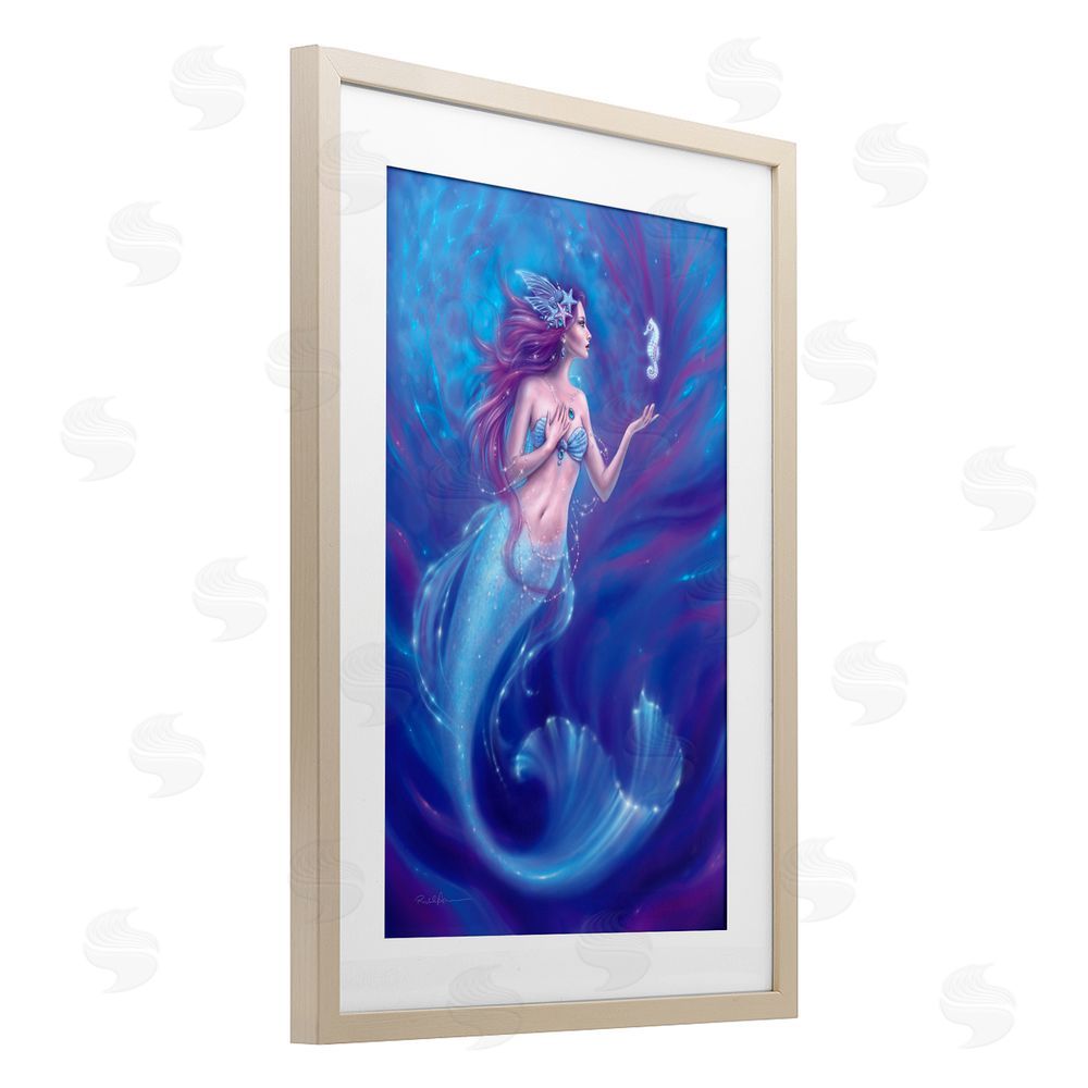Rachel Anderson Jewel Bedecked Mermaid & Seahorse Brown Framed Print Under Glass Wall Art