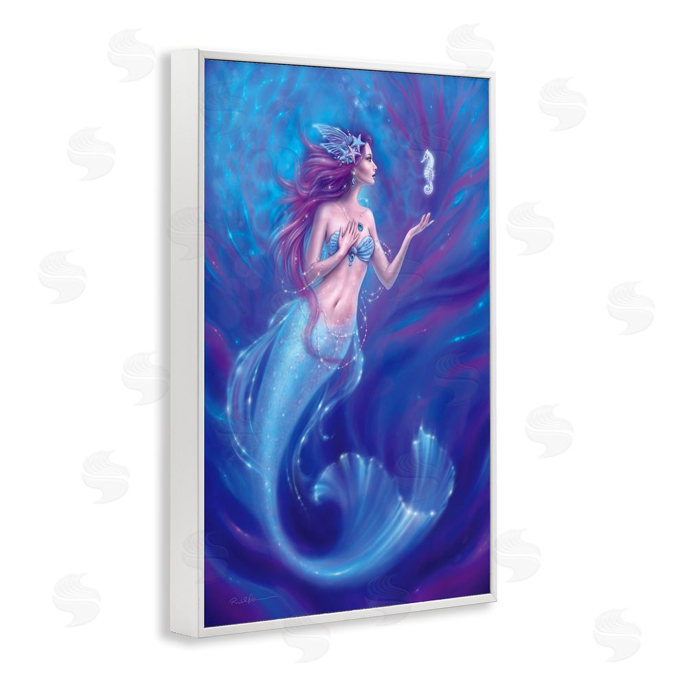 Rachel Anderson Jewel Bedecked Mermaid & Seahorse White Framed Giclee Print Wall Art