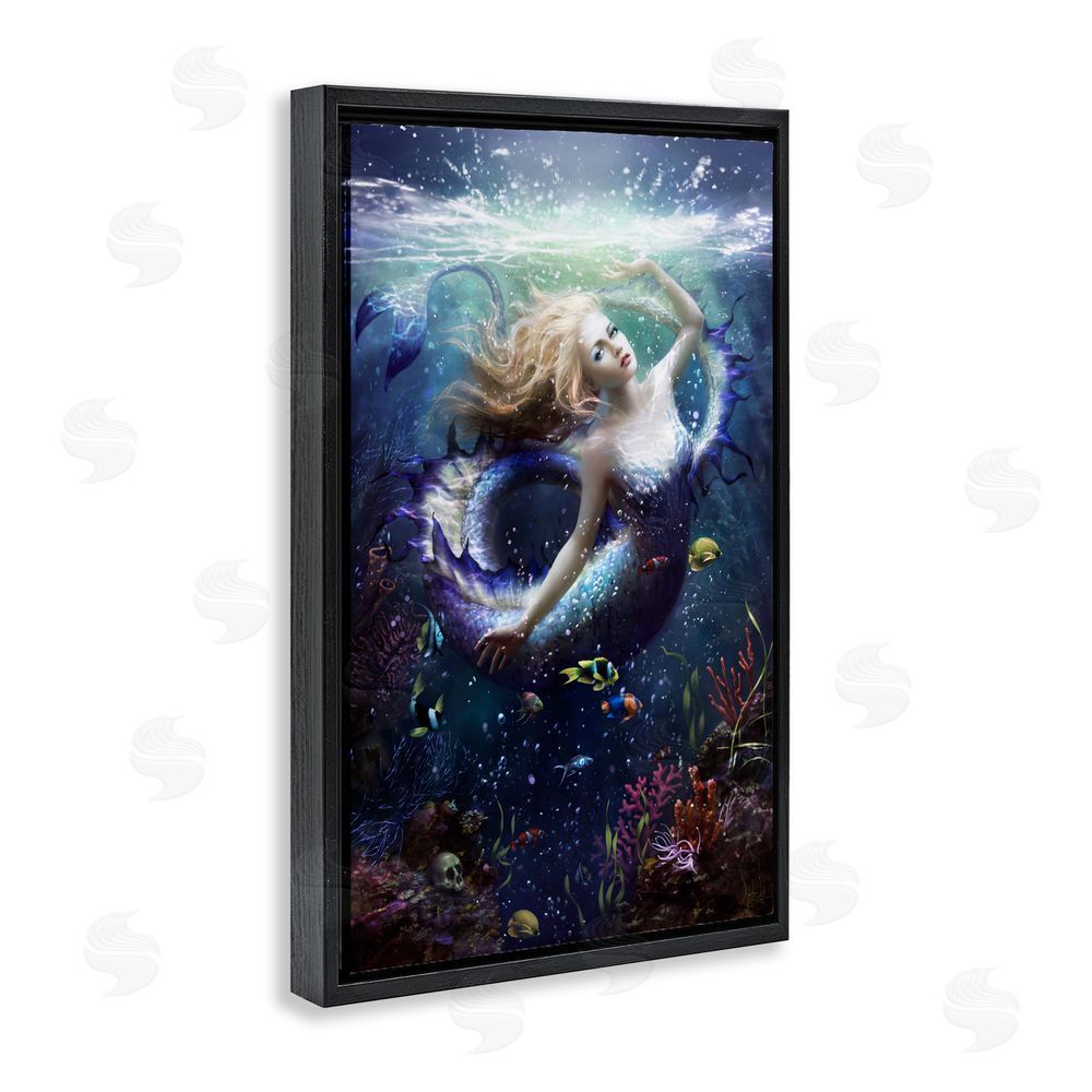 Melanie Delon Deep Sea Mermaid Black Floating Frame Canvas Wall Art Print